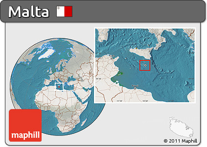 Satellite Location Map of Malta, lighten, semi-desaturated, land only