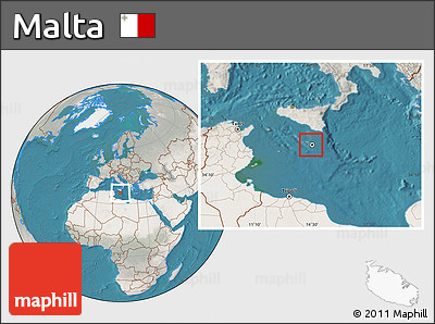 Satellite Location Map of Malta, lighten, semi-desaturated, land only