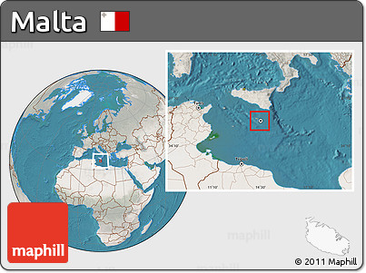 Satellite Location Map of Malta, lighten, semi-desaturated, land only