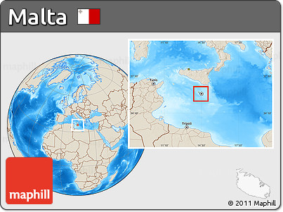 Satellite Location Map of Malta, shaded relief outside