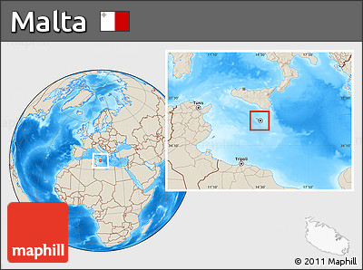 Satellite Location Map of Malta, shaded relief outside