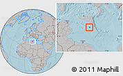 Savanna Style Location Map of Malta, gray outside, hill shading outside