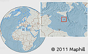Savanna Style Location Map of Malta, lighten, semi-desaturated, land only, hill shading