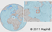 Shaded Relief Location Map of Malta, gray outside, hill shading