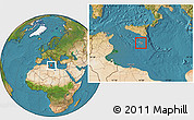 Shaded Relief Location Map of Malta, satellite outside