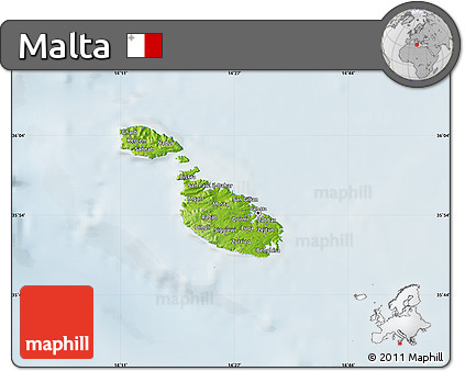 Physical Map of Malta, lighten