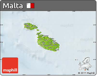 Physical Map of Malta, lighten