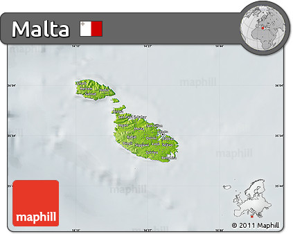 Physical Map of Malta, lighten, semi-desaturated