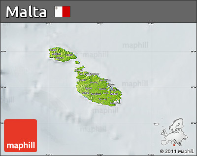 Physical Map of Malta, lighten, semi-desaturated