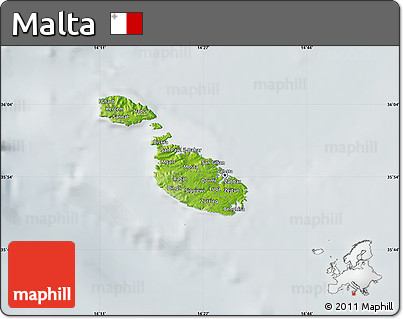 Physical Map of Malta, lighten, semi-desaturated
