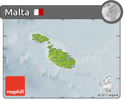 Physical Map of Malta, semi-desaturated