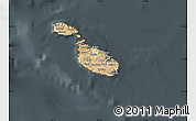 Satellite Map of Malta, darken, semi-desaturated