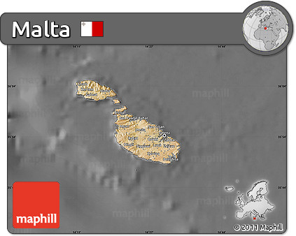 Satellite Map of Malta, desaturated