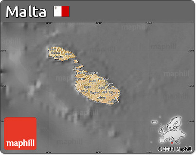 Satellite Map of Malta, desaturated