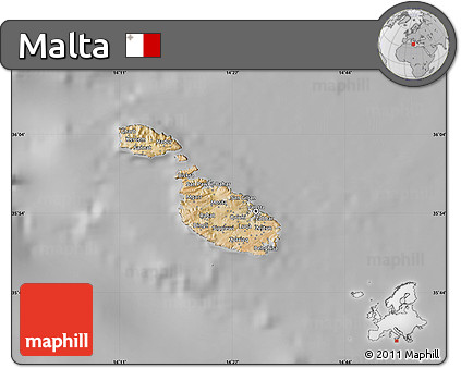 Satellite Map of Malta, lighten, desaturated