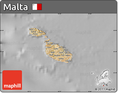 Satellite Map of Malta, lighten, desaturated