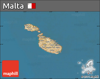 Satellite Map of Malta, lighten, desaturated, land only
