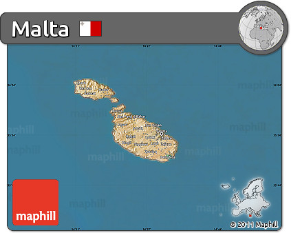 Satellite Map of Malta, lighten, semi-desaturated, land only