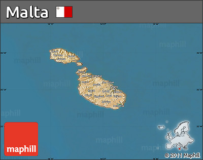 Satellite Map of Malta, lighten, semi-desaturated, land only