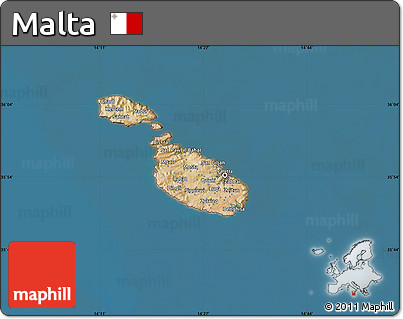 Satellite Map of Malta, semi-desaturated, land only
