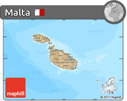 Satellite Map of Malta, single color outside, bathymetry sea
