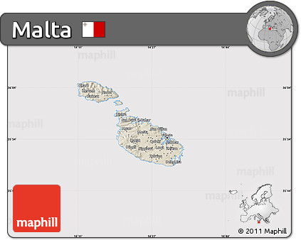 Shaded Relief Map of Malta, cropped outside