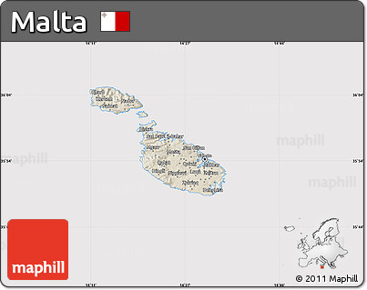 Shaded Relief Map of Malta, cropped outside