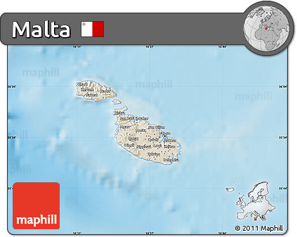 Shaded Relief Map of Malta