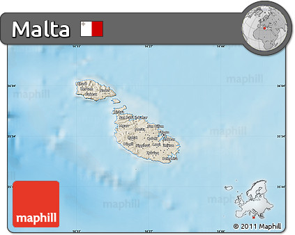 Shaded Relief Map of Malta, satellite outside, shaded relief sea
