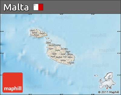 Shaded Relief Map of Malta, satellite outside, shaded relief sea