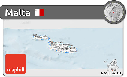 Gray Panoramic Map of Malta, single color outside