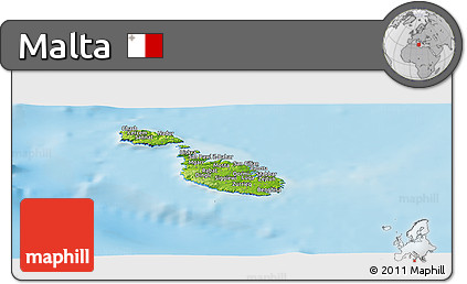 Physical Panoramic Map of Malta, desaturated, land only