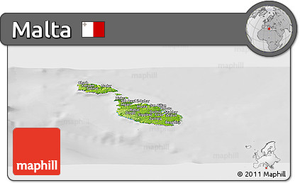 Physical Panoramic Map of Malta, lighten, desaturated