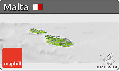 Physical Panoramic Map of Malta, lighten, desaturated