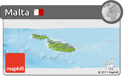 Physical Panoramic Map of Malta, lighten, semi-desaturated, land only