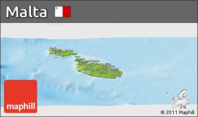 Physical Panoramic Map of Malta, lighten, semi-desaturated, land only
