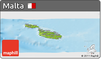 Physical Panoramic Map of Malta, satellite outside, shaded relief sea