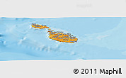 Political Panoramic Map of Malta, shaded relief outside, bathymetry sea