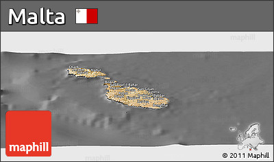 Satellite Panoramic Map of Malta, desaturated