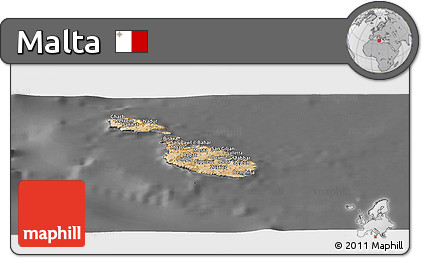 Satellite Panoramic Map of Malta, desaturated