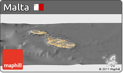 Satellite Panoramic Map of Malta, desaturated
