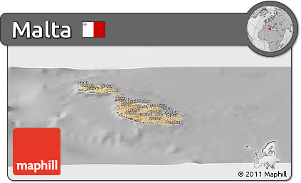 Satellite Panoramic Map of Malta, lighten, desaturated