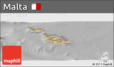 Satellite Panoramic Map of Malta, lighten, desaturated