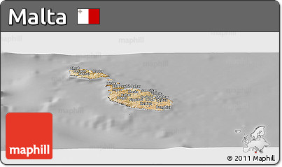 Satellite Panoramic Map of Malta, lighten, desaturated