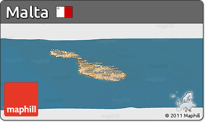 Satellite Panoramic Map of Malta, lighten, desaturated, land only