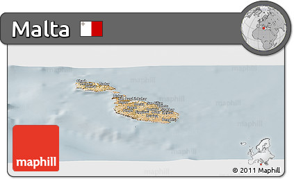 Satellite Panoramic Map of Malta, lighten