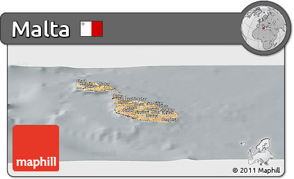 Satellite Panoramic Map of Malta, lighten, semi-desaturated