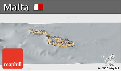 Satellite Panoramic Map of Malta, lighten, semi-desaturated