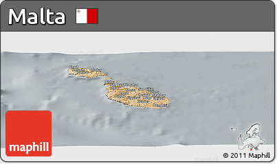 Satellite Panoramic Map of Malta, lighten, semi-desaturated