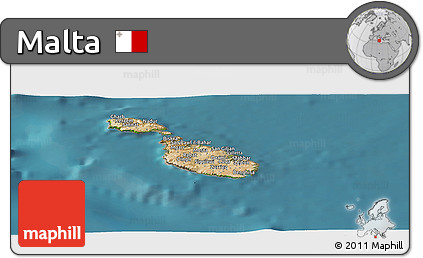Satellite Panoramic Map of Malta, physical outside, satellite sea